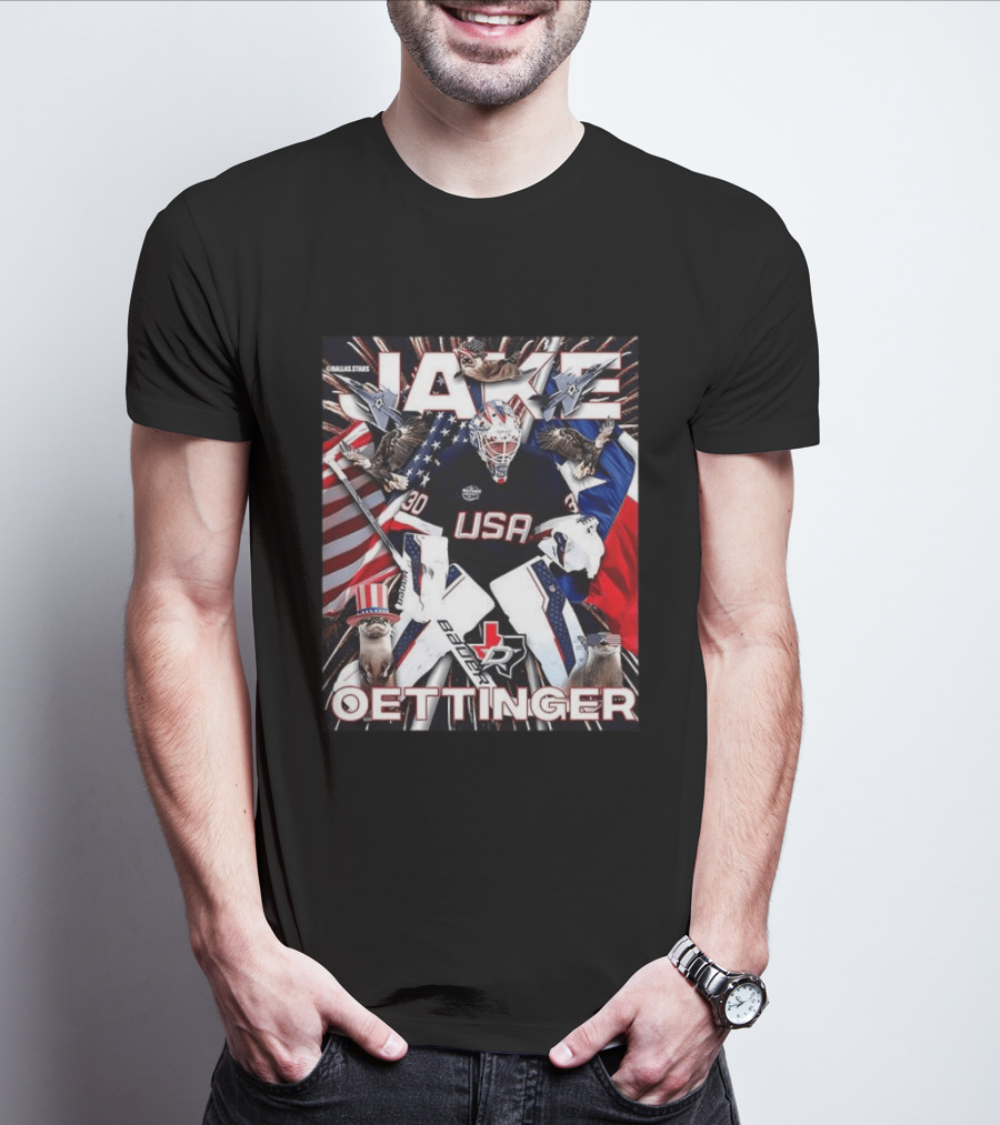 Jake Oettinger USA Hockey Olympics Dallas Stars Bauer T-Shirt