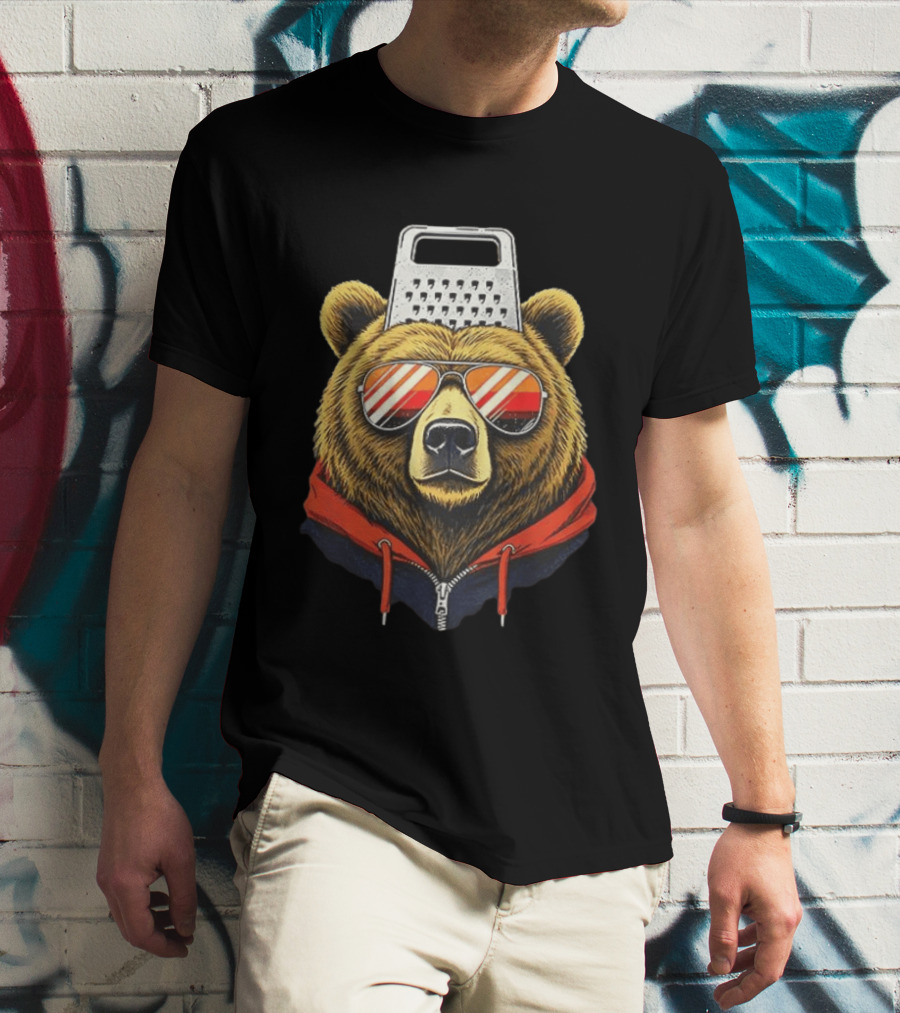 Chicago Bears Foam Cheese Grater Hat Bear With Sunglasses T-Shirt
