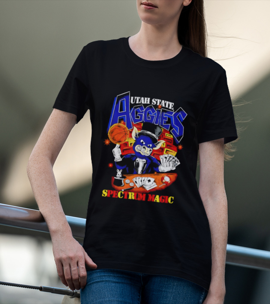 Utah State Aggies Spectrum Magic Basketball Theme With Cards T-Shirt