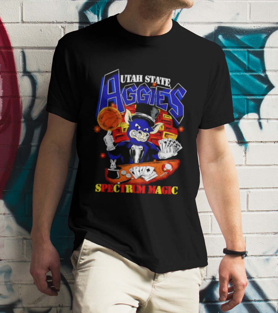 Utah State Aggies Spectrum Magic Basketball Theme With Cards T-Shirt
