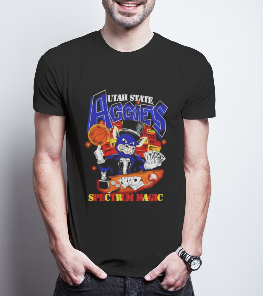 Utah State Aggies Spectrum Magic Basketball Theme With Cards T-Shirt