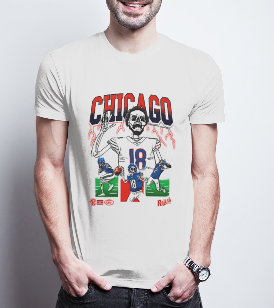 Chicago Football Skeleton Number 18 Claw Action T-Shirt