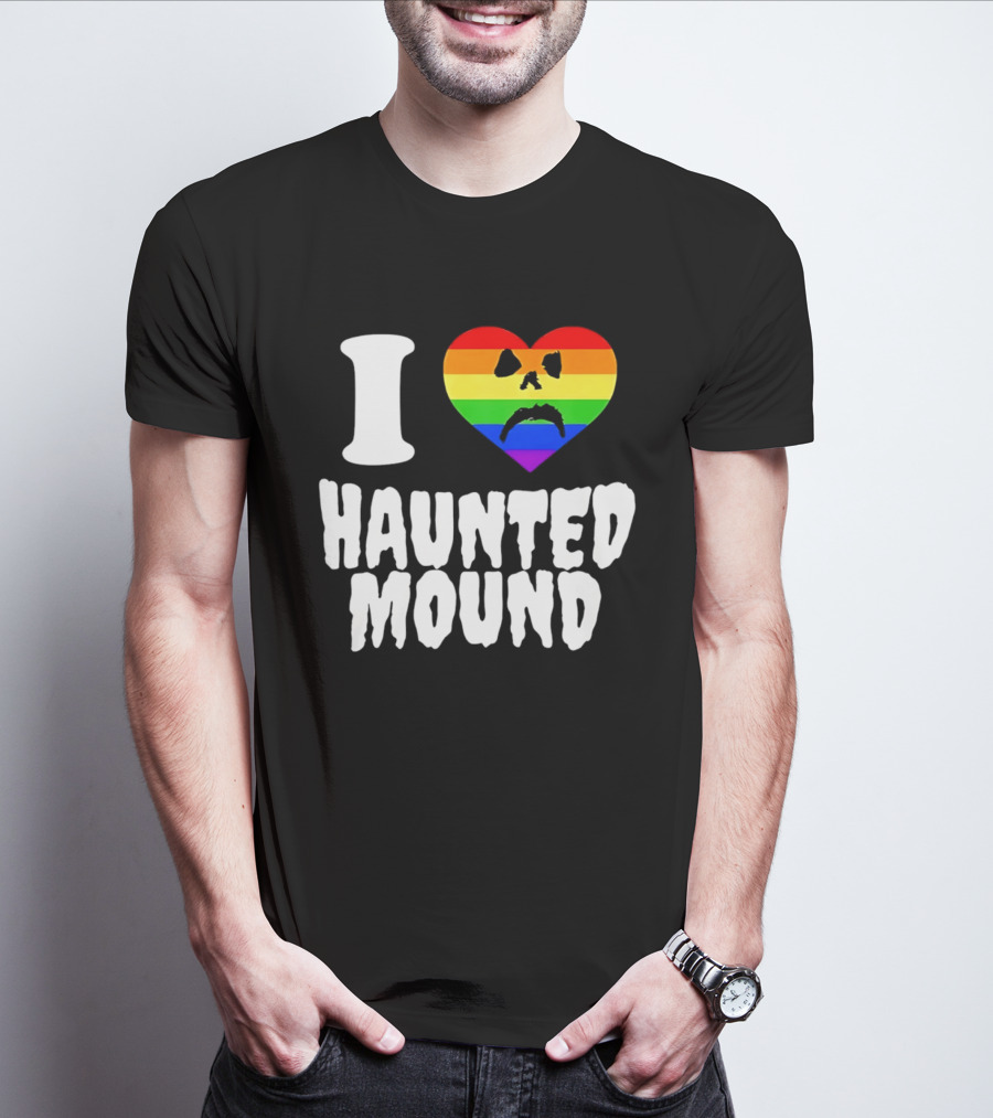 I Love Haunted Mound Rainbow Heart Face T-Shirt