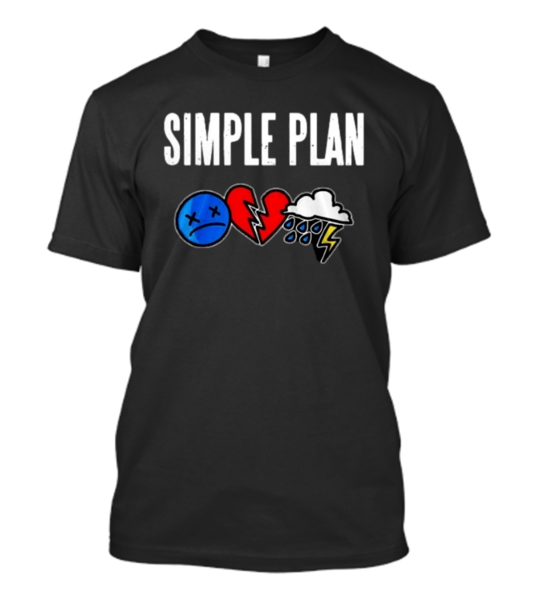 Simple Plan Tour 2026 Emojis Sad Face Broken Heart Storm Cloud T-Shirt