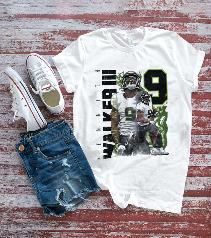 Kenneth Walker III Neon Aura Seattle Seahawks Number 9 T-Shirt