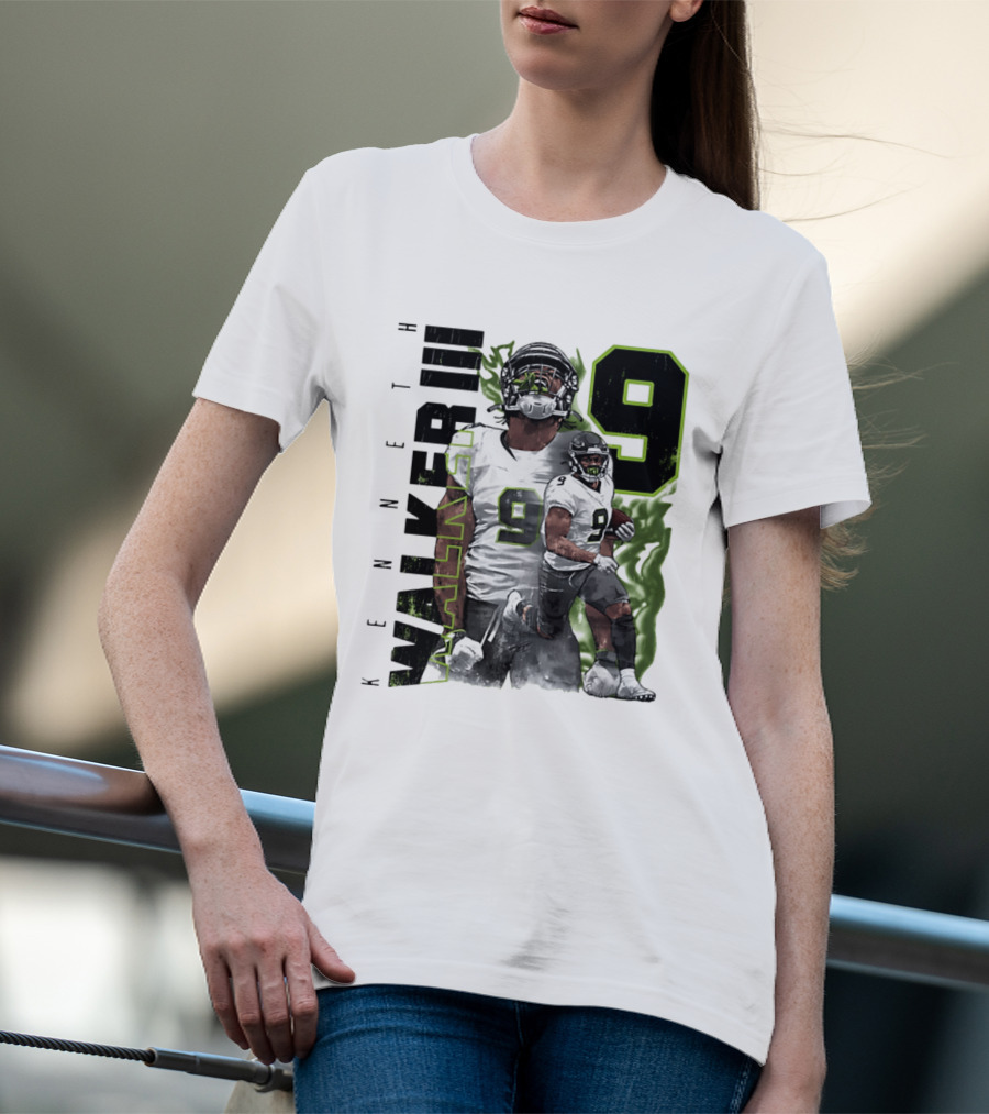 Kenneth Walker III Neon Aura Seattle Seahawks Number 9 T-Shirt