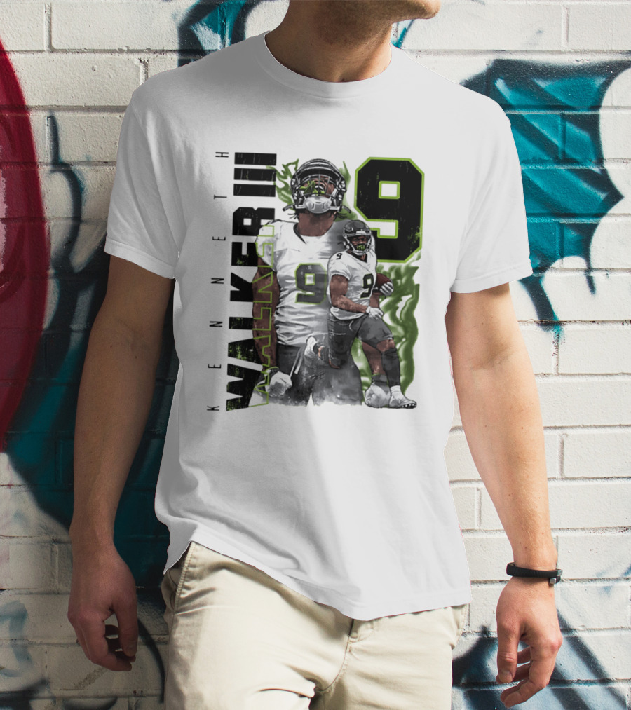 Kenneth Walker III Neon Aura Seattle Seahawks Number 9 T-Shirt