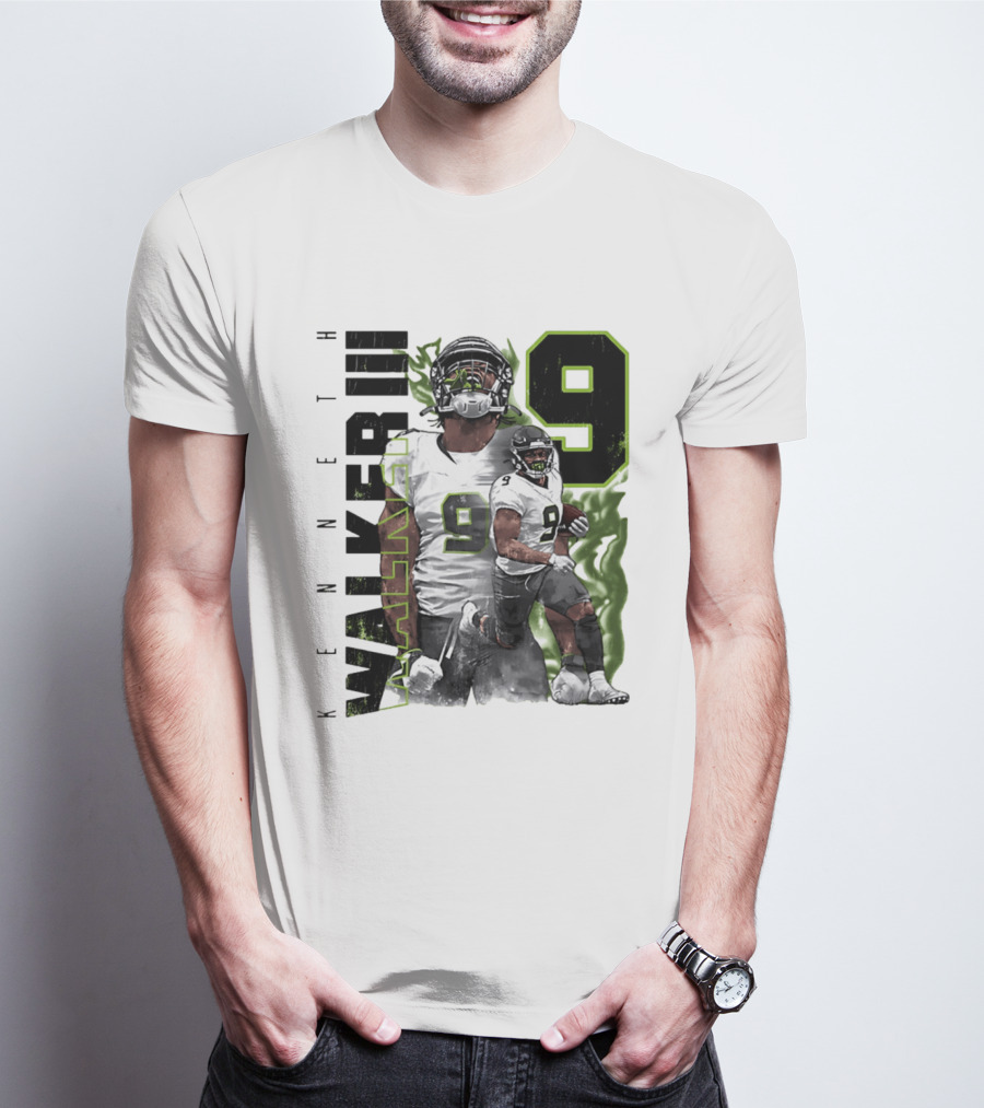 Kenneth Walker III Neon Aura Seattle Seahawks Number 9 T-Shirt
