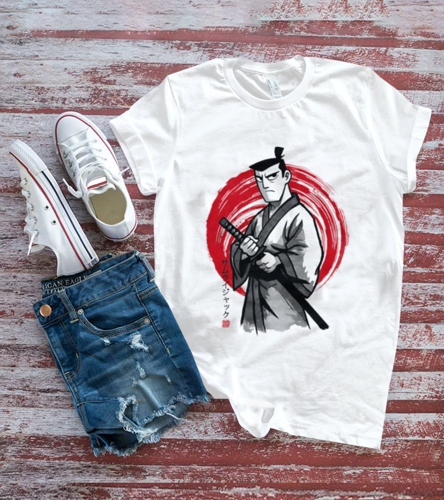 Samurai Jack Sumi E Art Red Circle Japanese Kanji T-Shirt