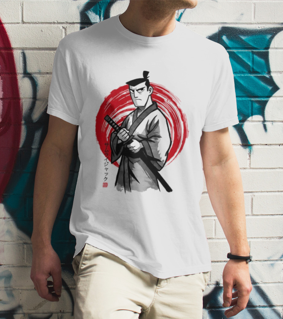Samurai Jack Sumi E Art Red Circle Japanese Kanji T-Shirt