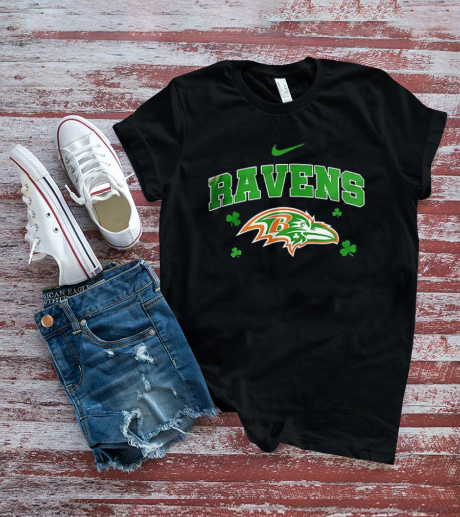 Ravens Irish Shamrock Nike Theme With Green And Orange T-Shirt
