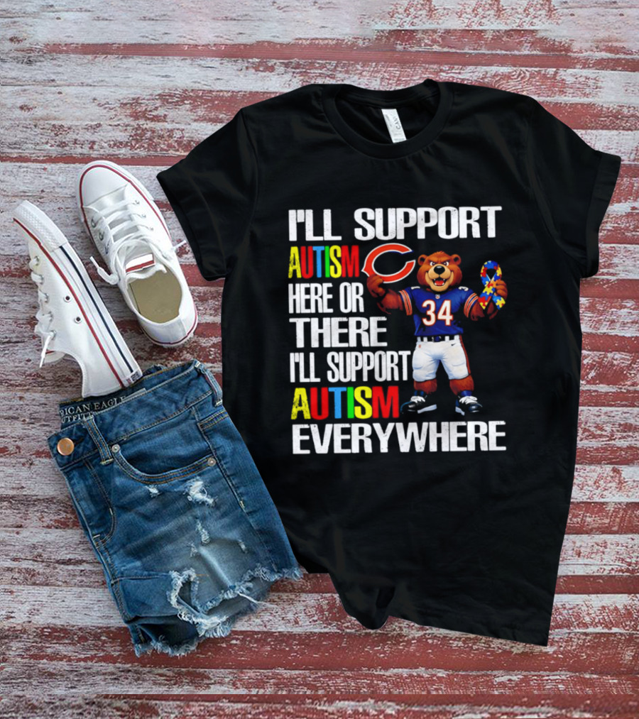 Chicago Bears Support Autism Awareness Everywhere Bear Mascot 34 T-Shirt