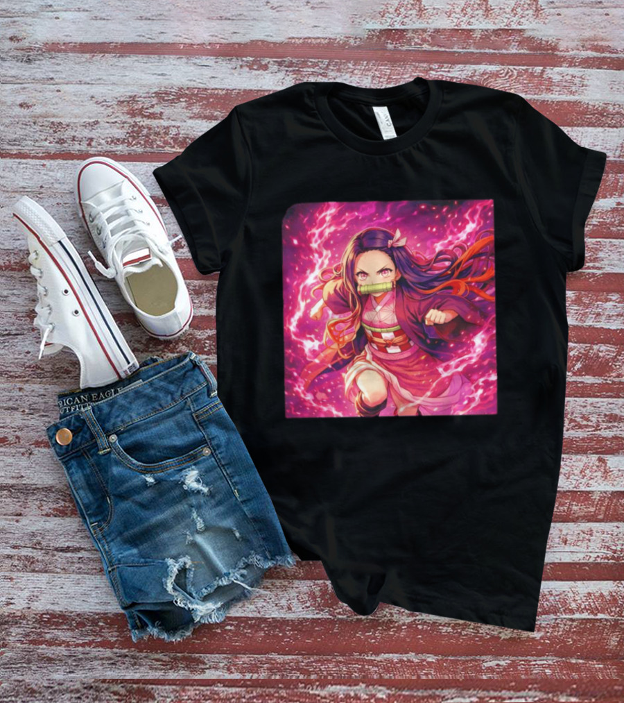 Nezuko Kamado Pink Demon Lightning Aura Magic T-Shirt
