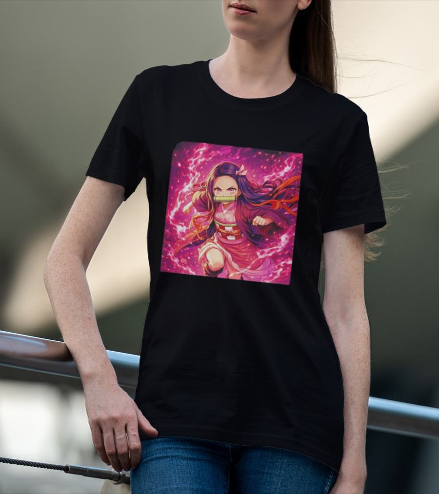 Nezuko Kamado Pink Demon Lightning Aura Magic T-Shirt