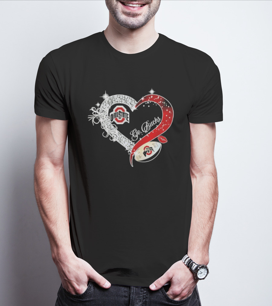 Ohio State Buckeyes Go Bucks Heart Shaped Iconic Red And White T-Shirt