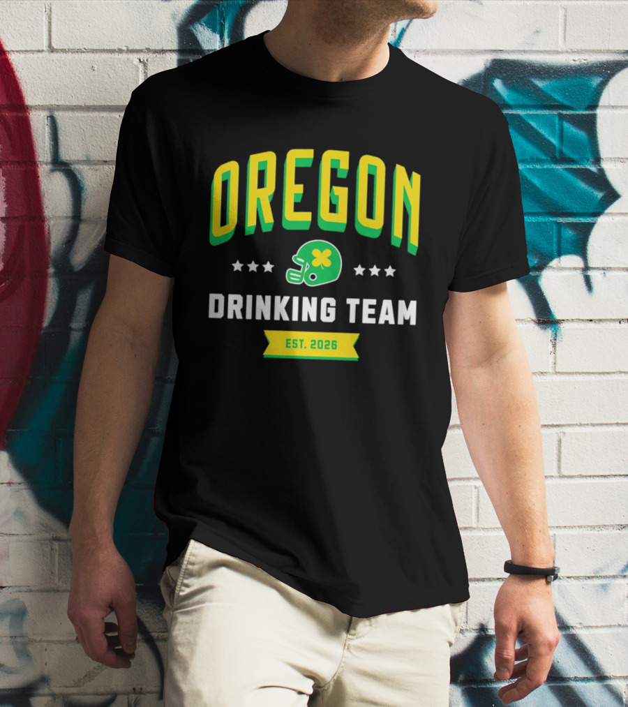 Oregon Drinking Team St. Patrick's Day 2026 Est. 2026 Helmet Clover Stars T-Shirt