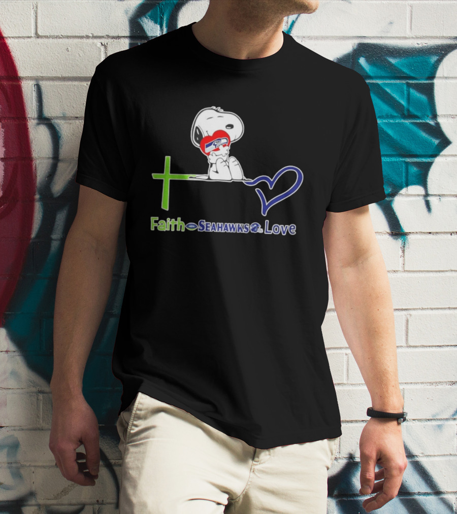 Faith Seahawks Love Snoopy Hugs Heart T-Shirt
