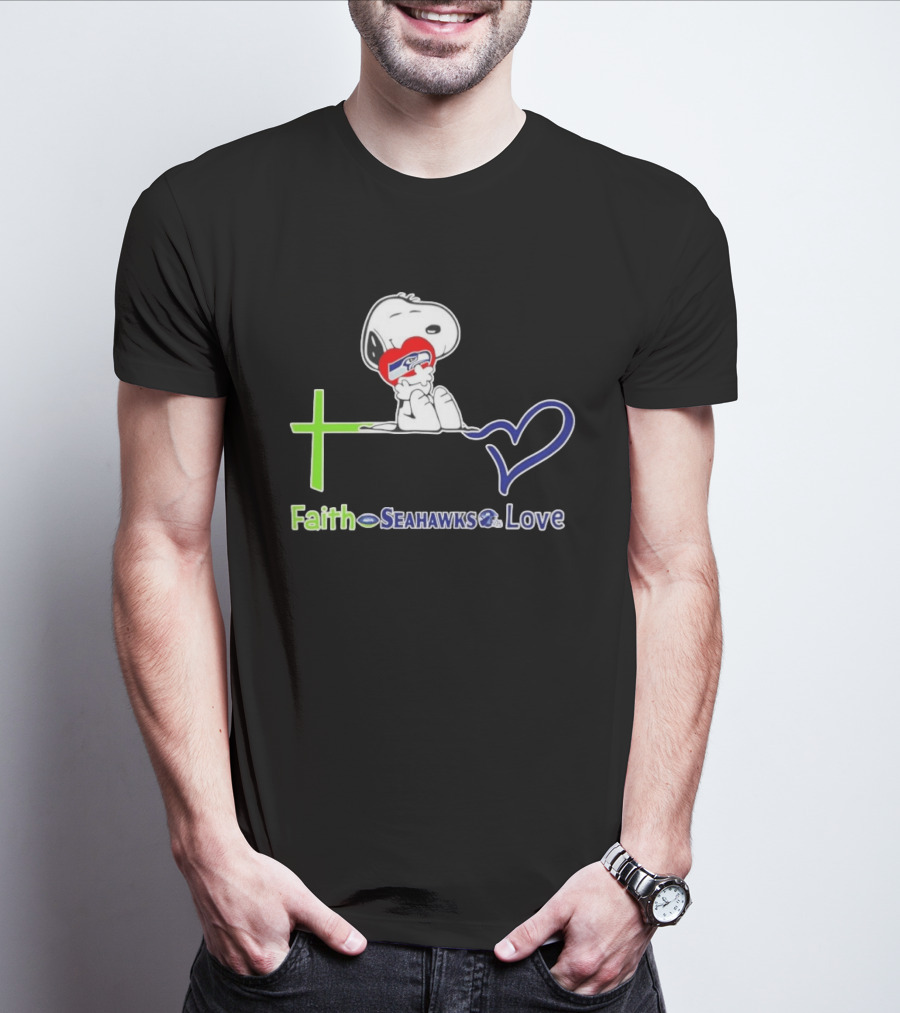Faith Seahawks Love Snoopy Hugs Heart T-Shirt