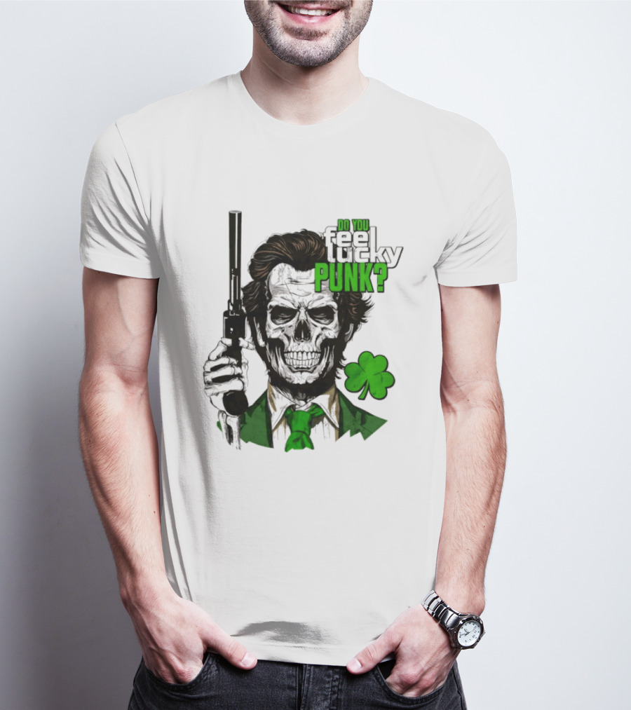 Do You Feel Lucky Punk Skull Gun Shamrock T-Shirt