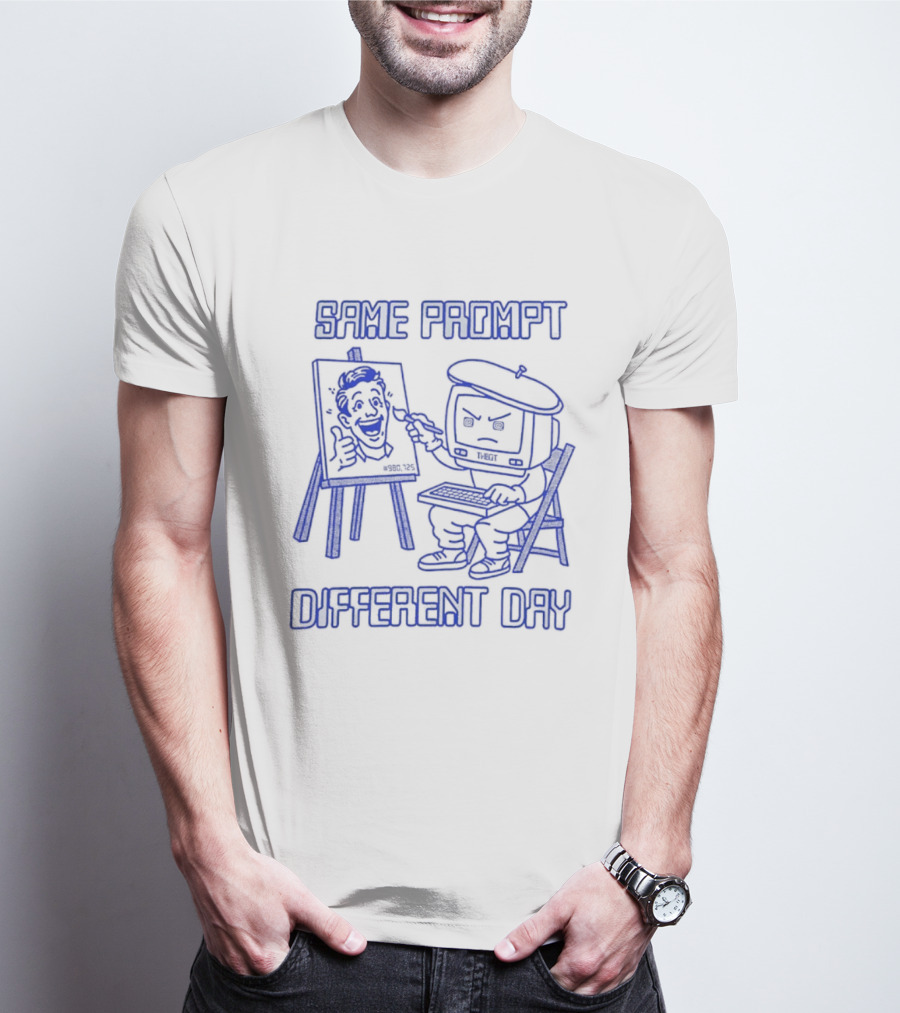 Same Prompt Different Day AI Painter Cartoon With Easel And T-Shirt