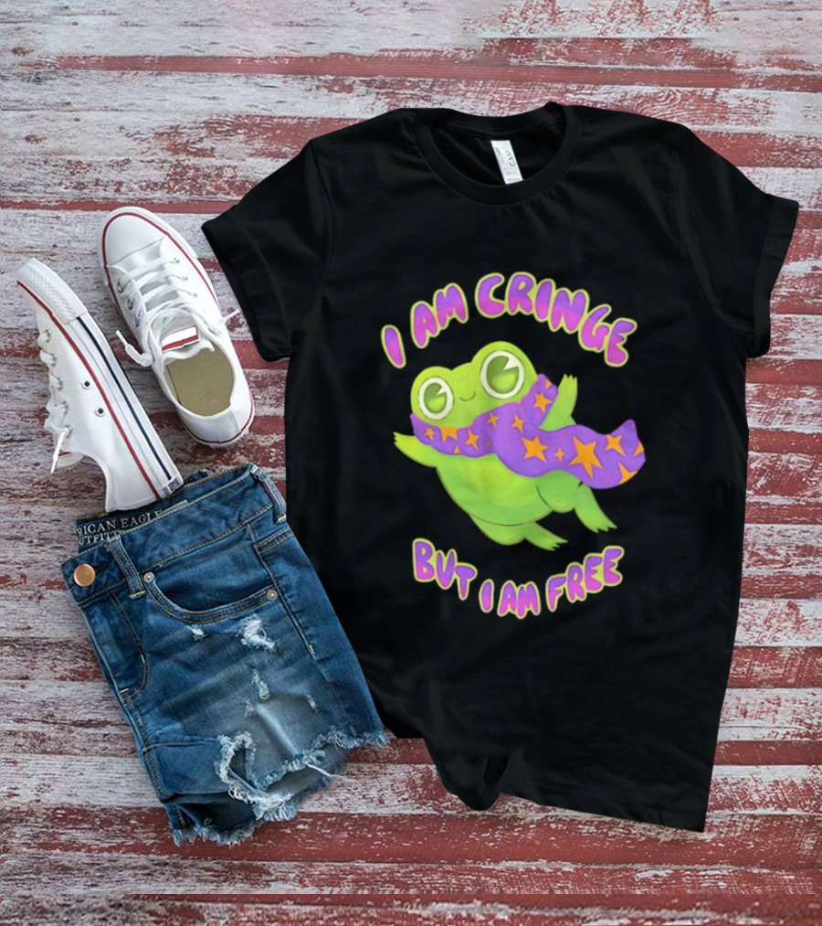 I Am Cringe But I Am Free Frog With Purple Starry Scarf T-Shirt