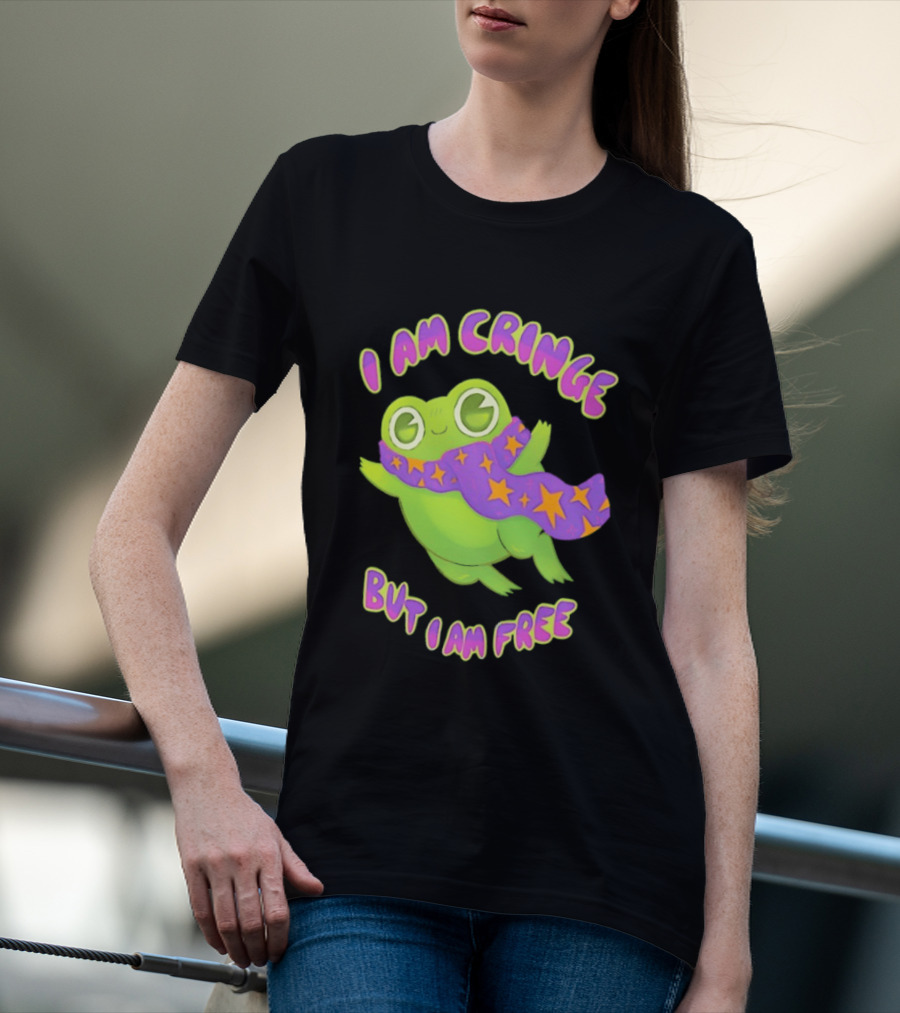 I Am Cringe But I Am Free Frog With Purple Starry Scarf T-Shirt