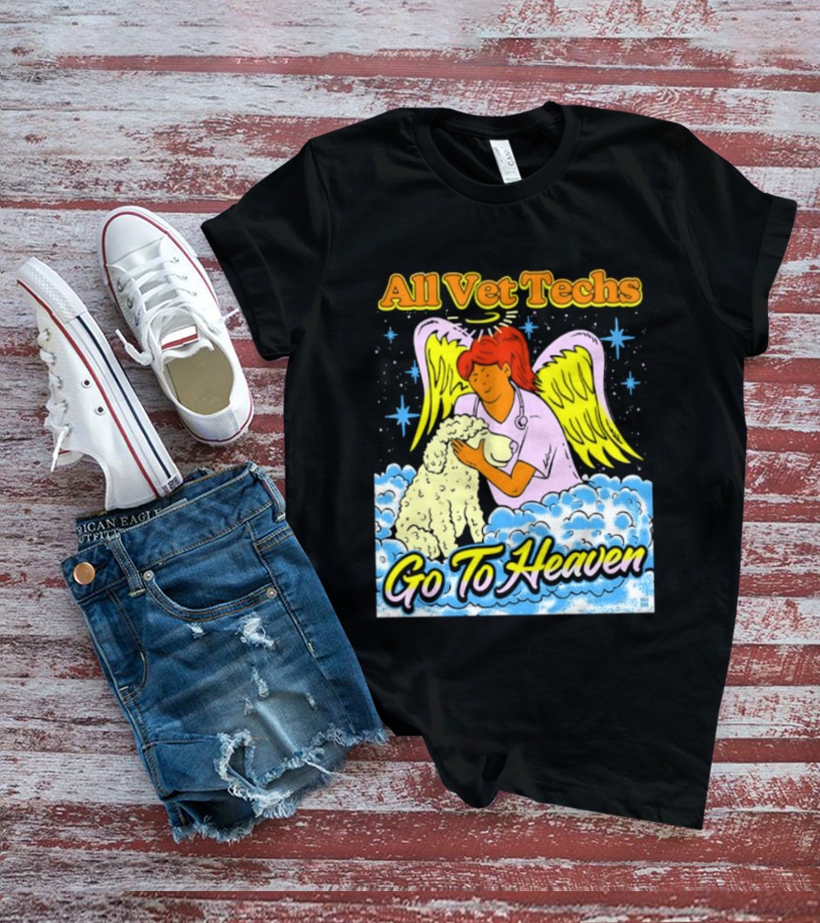 All Vet Techs Go To Heaven Angel Holding Dog Clouds T-Shirt