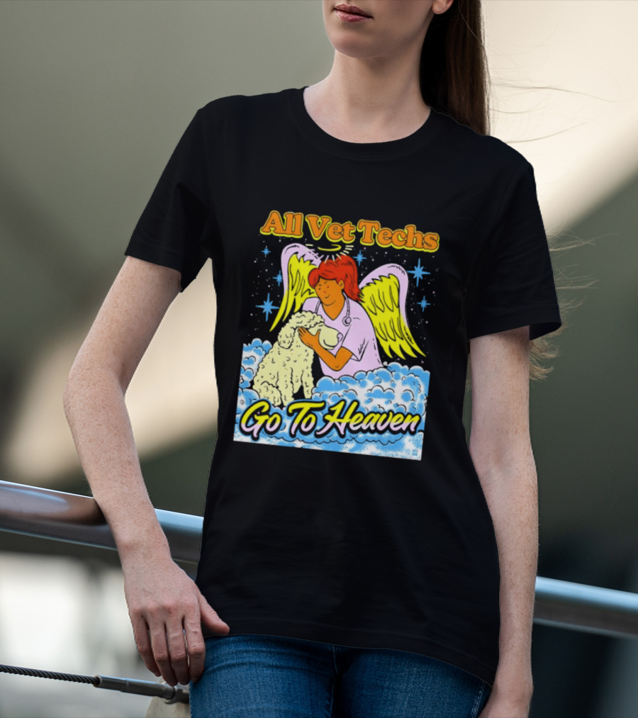 All Vet Techs Go To Heaven Angel Holding Dog Clouds T-Shirt