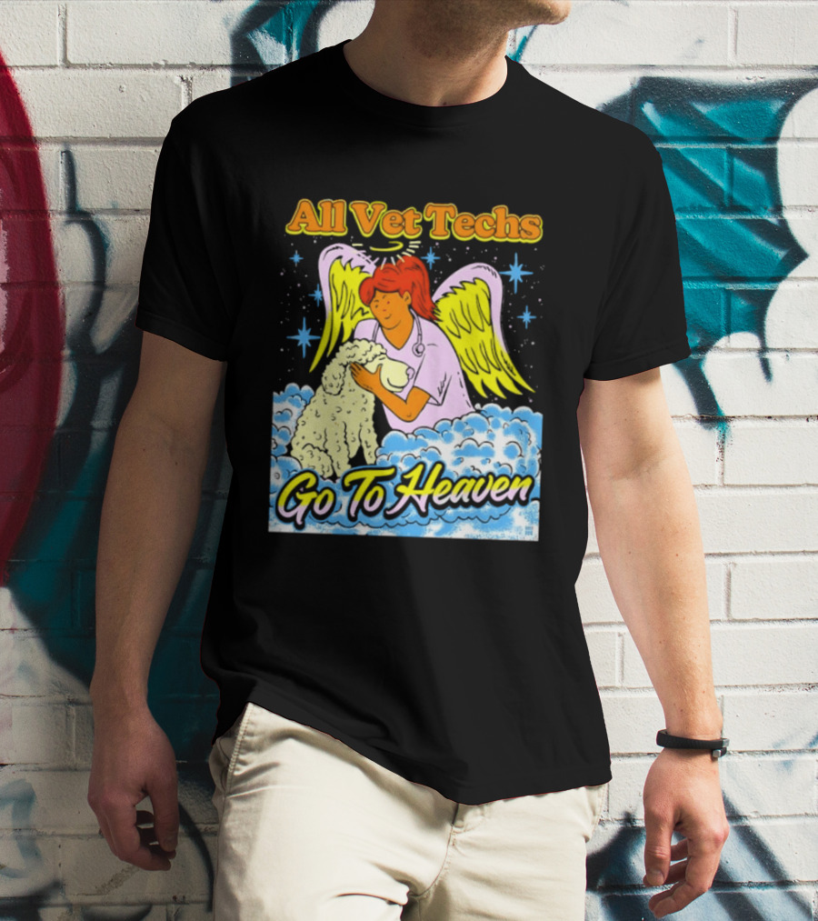 All Vet Techs Go To Heaven Angel Holding Dog Clouds T-Shirt