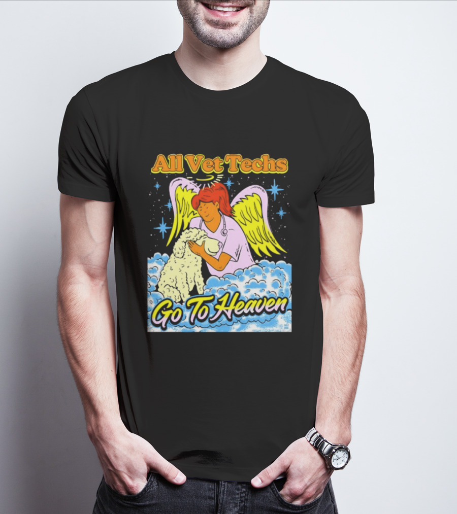 All Vet Techs Go To Heaven Angel Holding Dog Clouds T-Shirt
