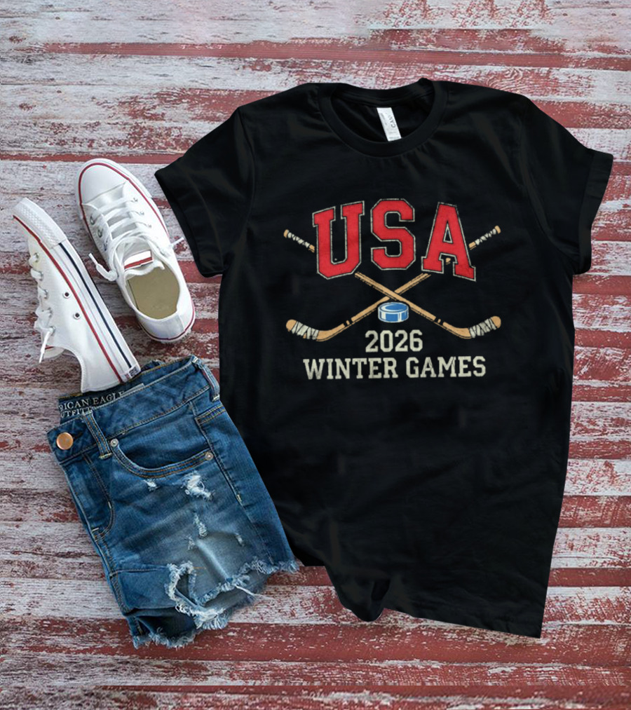 USA 2026 Winter Games Hockey Sticks And Puck T-Shirt