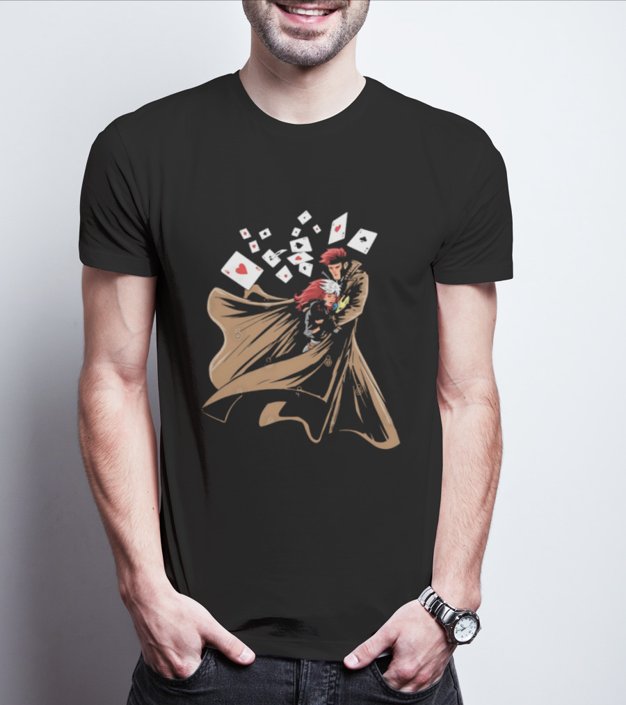 Mutant Love Rogue And Gambit Playing Cards Embrace T-Shirt