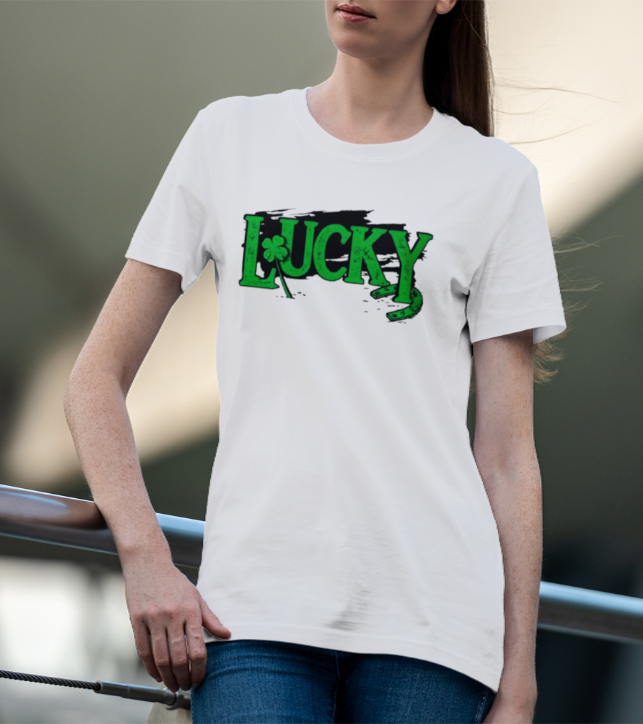 Lucky Green Horseshoe And Shamrock St. Patrick's Day T-Shirt