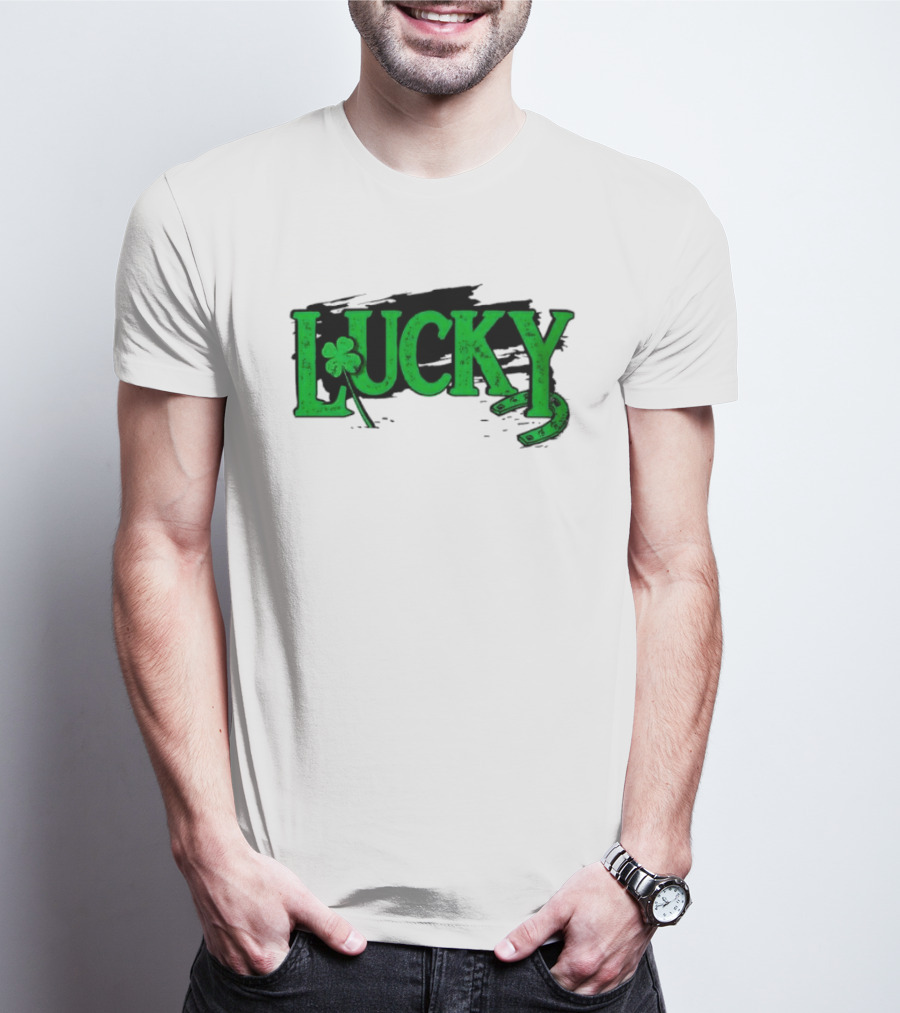Lucky Green Horseshoe And Shamrock St. Patrick's Day T-Shirt