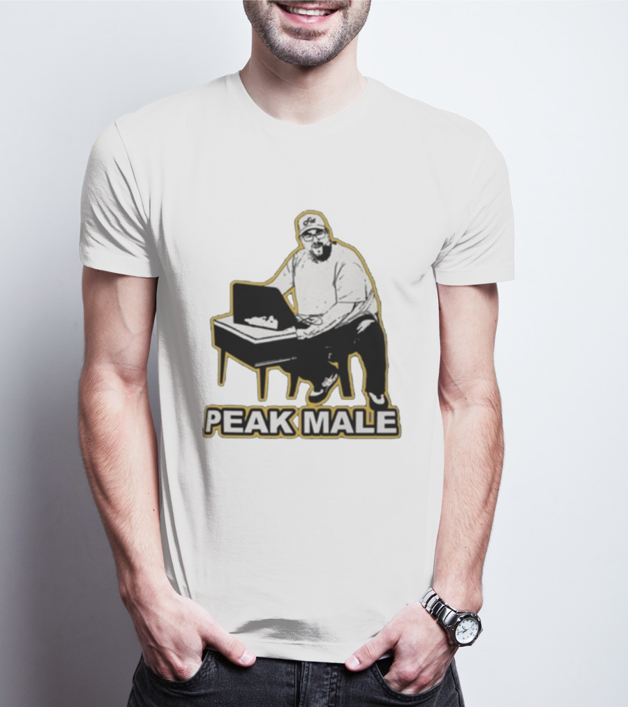 PEAK MALE Bearded Man Sitting At Desk Sketch T-Shirt