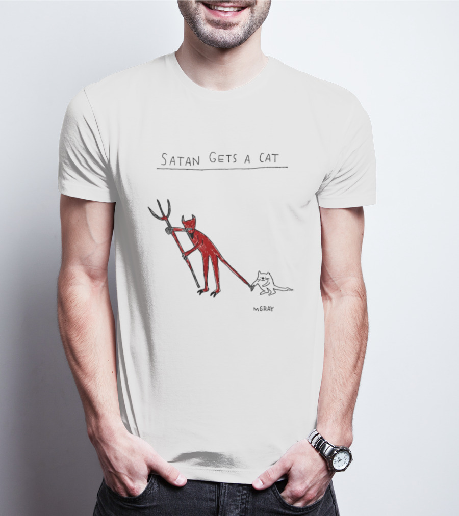 Satan Gets A Cat Devil Figure Pitchfork Drawing By The Oatmeal T-Shirt