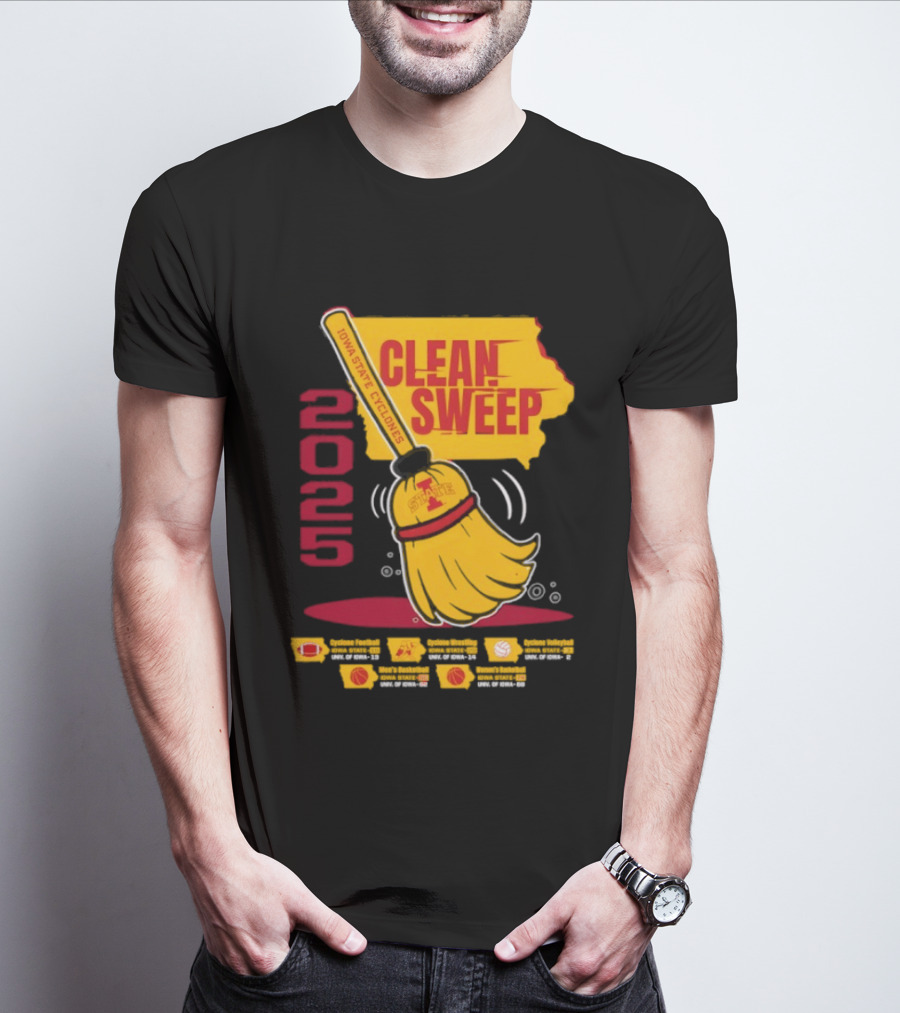 Iowa State Cyclones Clean Sweep 2025 Basketball Wrestling Volleyball Football T-Shirt