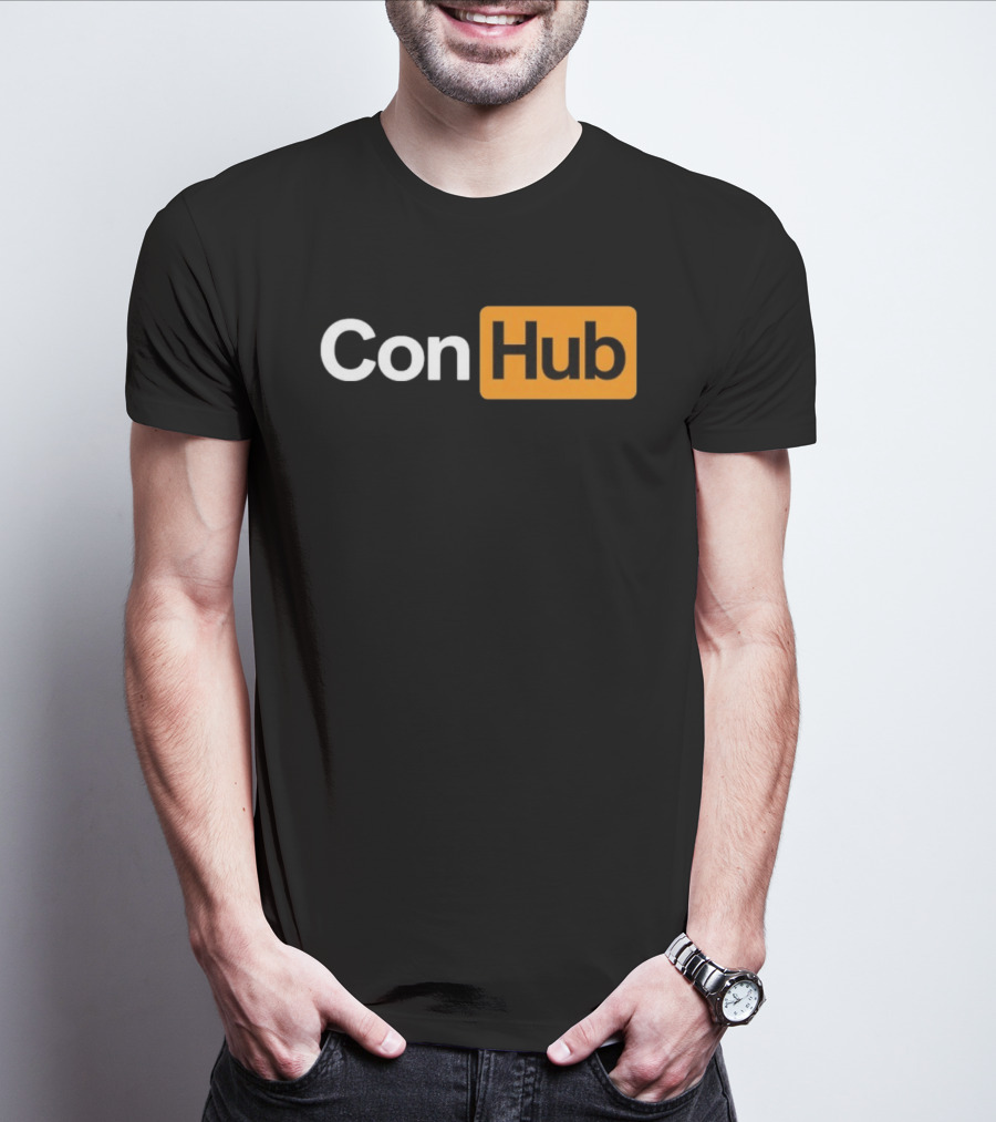 ConHub Parody Text On Orange And White T-Shirt