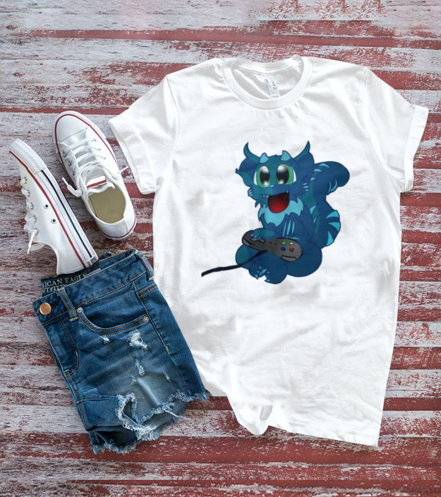 ThaBeast Gamer Blue Creature Playing Controller T-Shirt