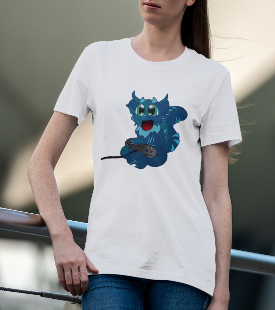 ThaBeast Gamer Blue Creature Playing Controller T-Shirt