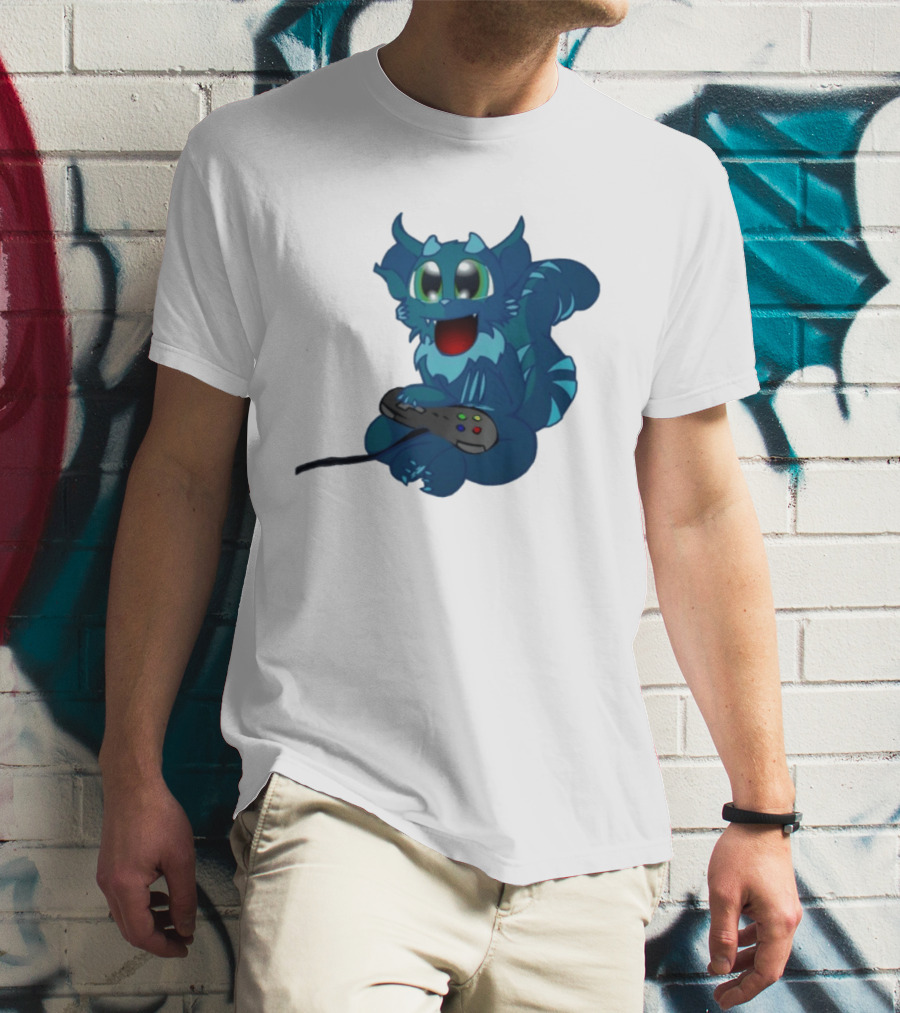 ThaBeast Gamer Blue Creature Playing Controller T-Shirt