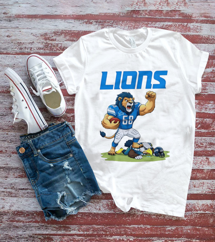 Detroit Lions Dominating Seahawks Rivalry Mascot Showdown T-Shirt