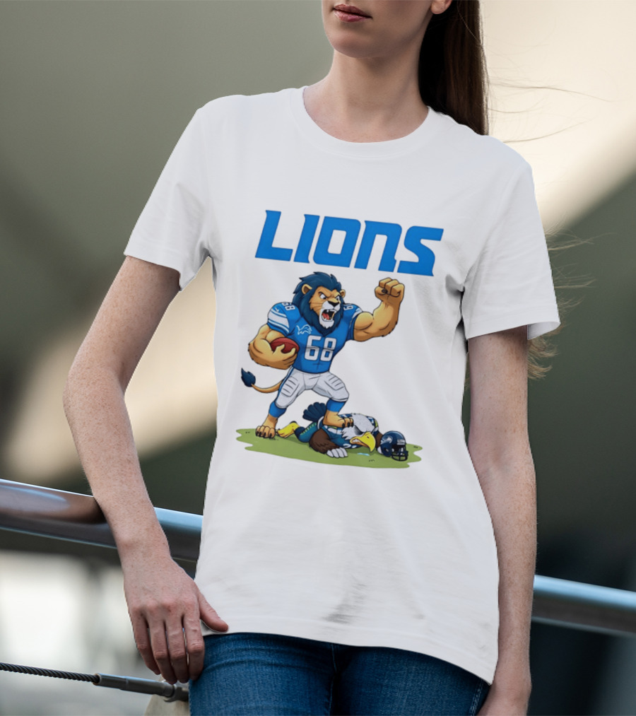 Detroit Lions Dominating Seahawks Rivalry Mascot Showdown T-Shirt