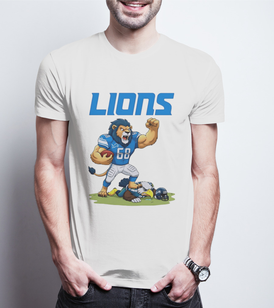 Detroit Lions Dominating Seahawks Rivalry Mascot Showdown T-Shirt