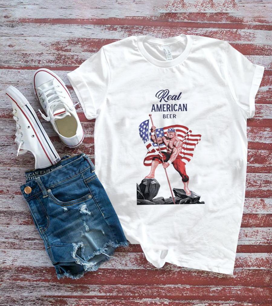 Real American Beer Hulk Hogan US Flag T-Shirt