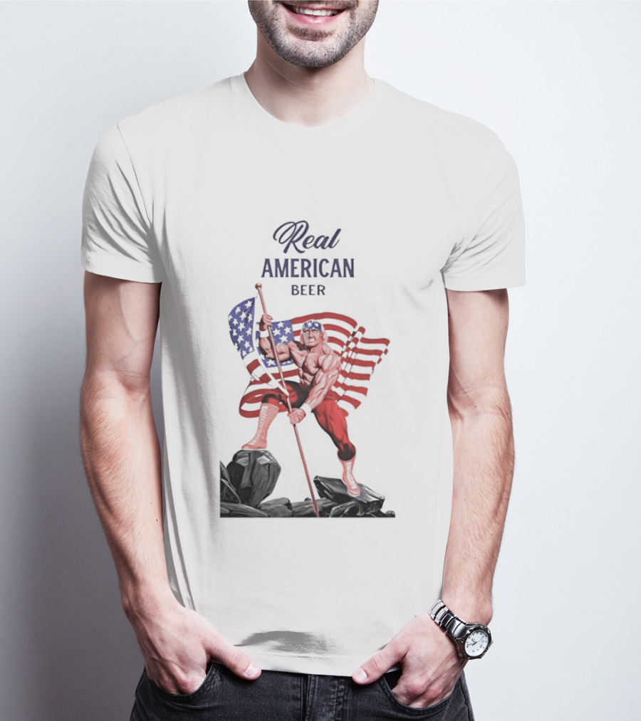 Real American Beer Hulk Hogan US Flag T-Shirt