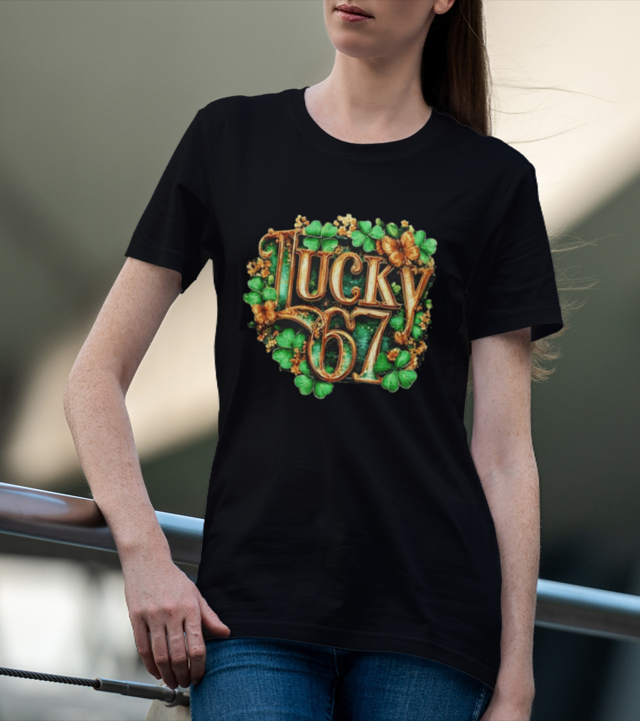 Lucky 67 St Patrick's Day Clover Butterfly 6 7 Meme T-Shirt