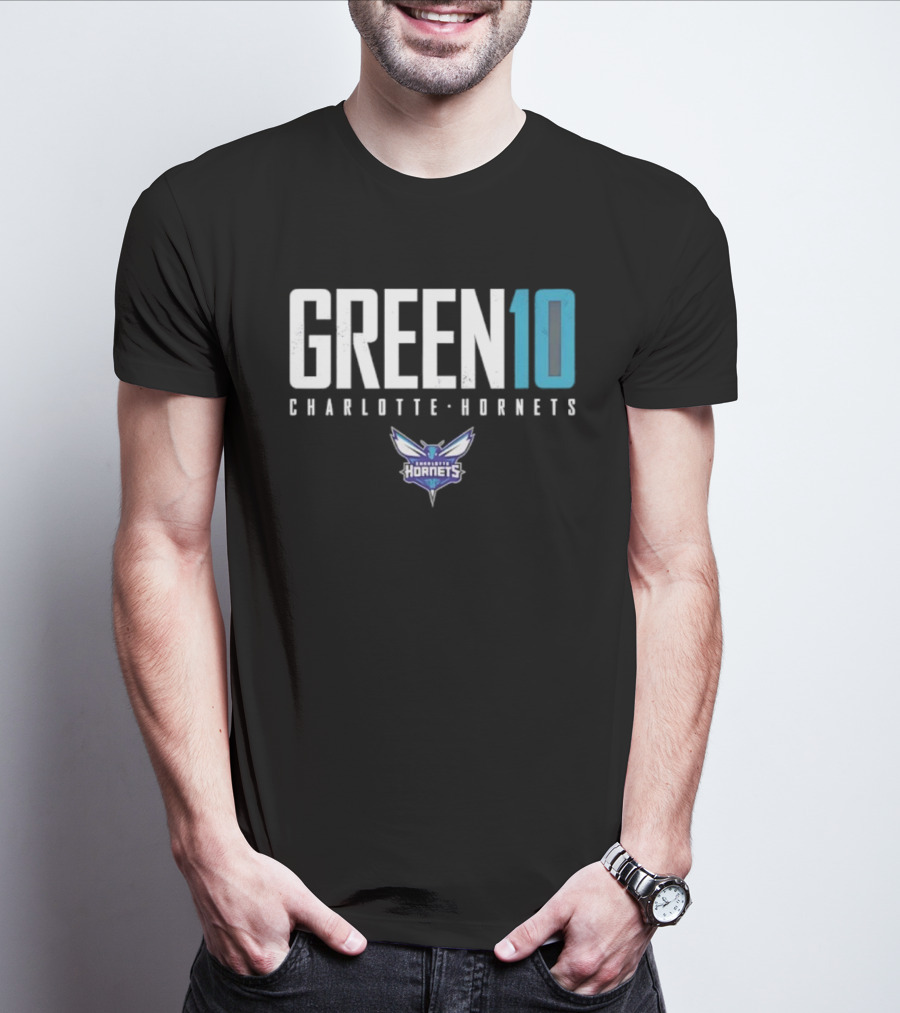 Green 10 Charlotte Hornets Basketball Iconic Number T-Shirt
