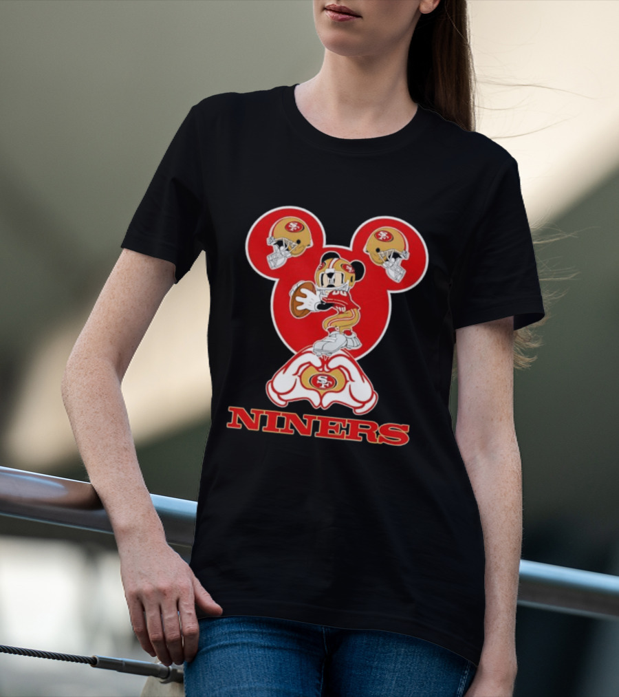 Mickey Mouse San Francisco 49ers Niners Love Heart Hands T-Shirt