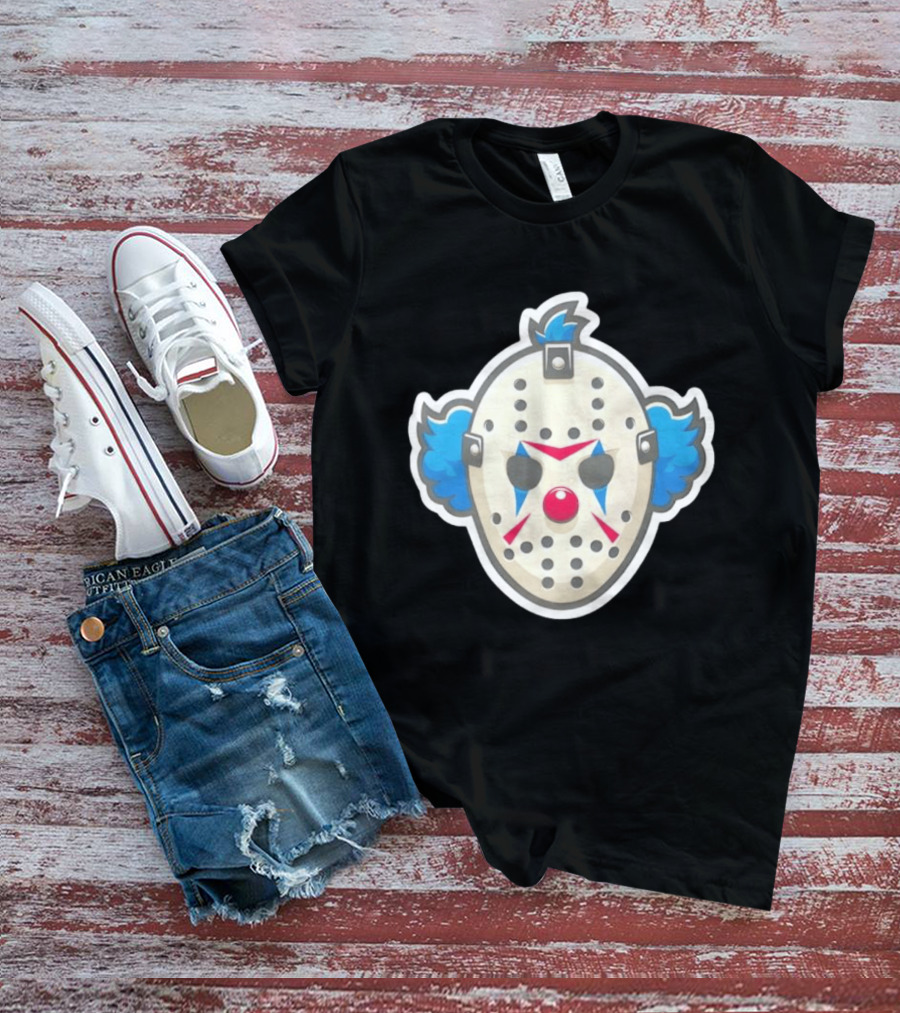 Killer Clown Hockey Mask Horror Mashup Iconic Creepy Face T-Shirt